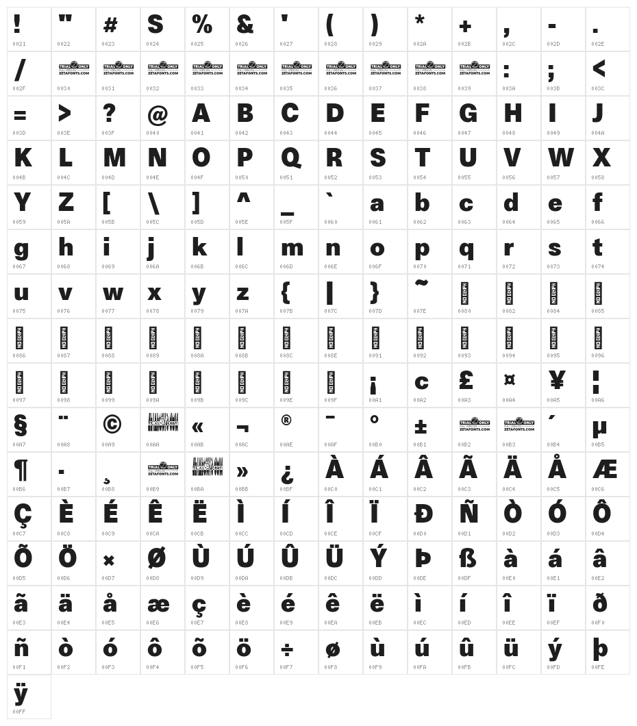 Boring Sans A Trial Heavy Character Map