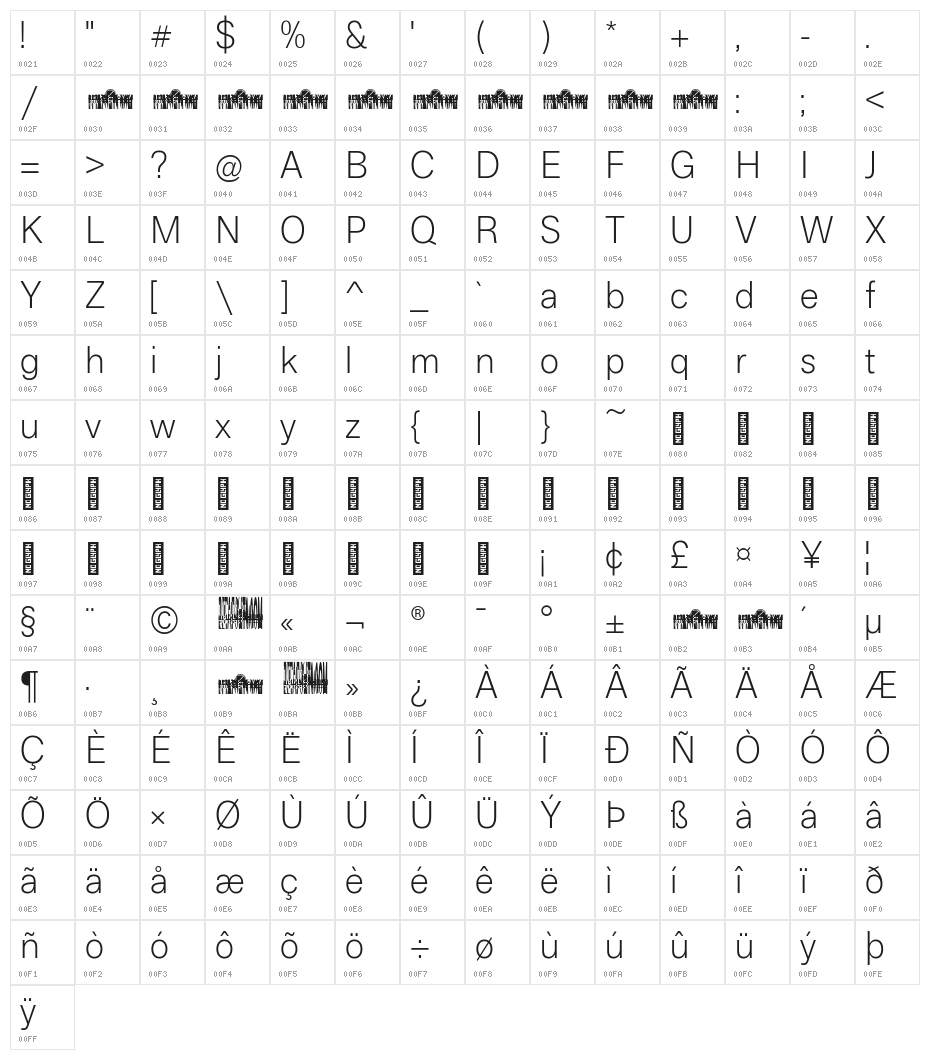 Boring Sans A Trial Light Character Map