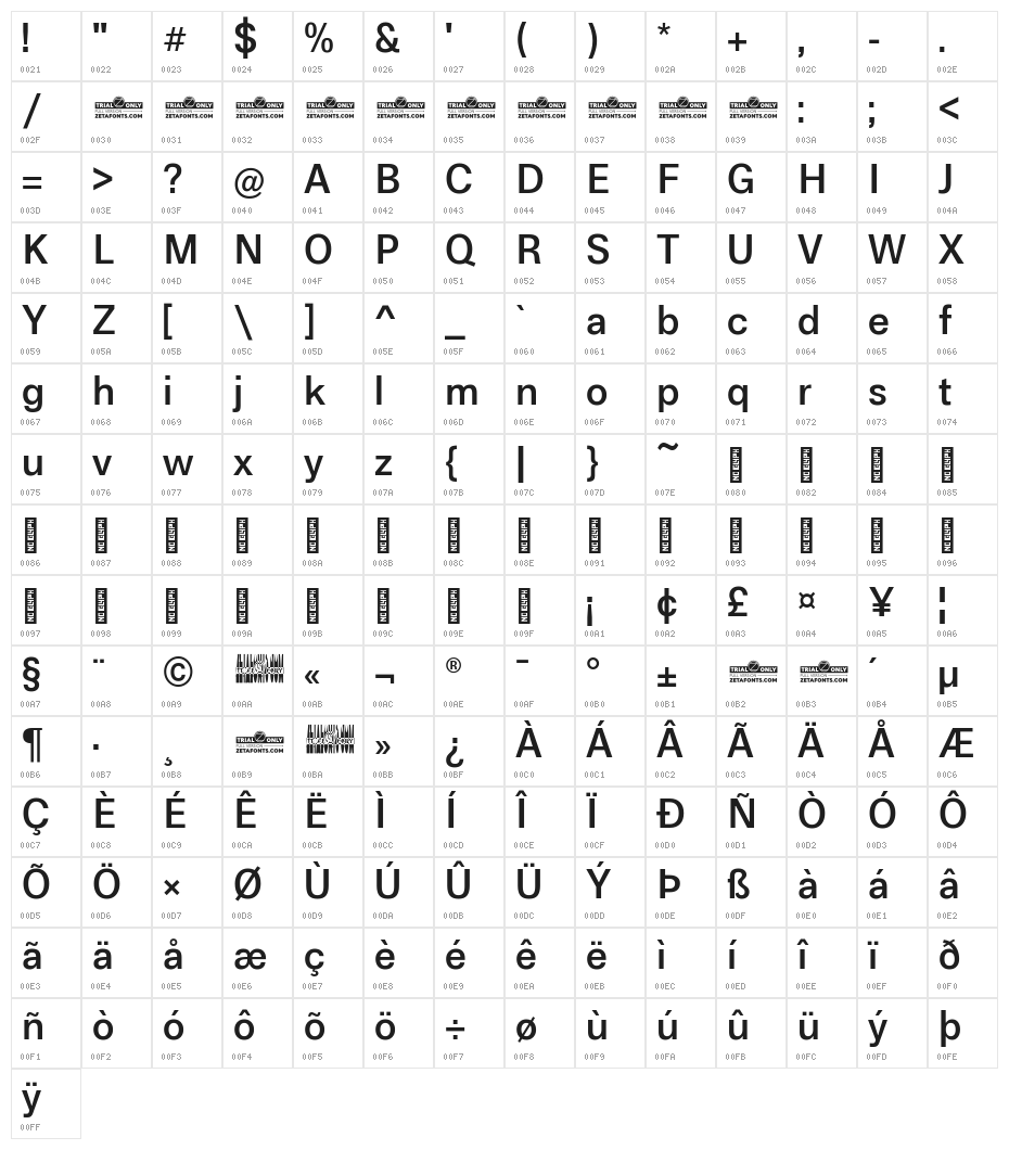 Boring Sans A Trial Medium Character Map