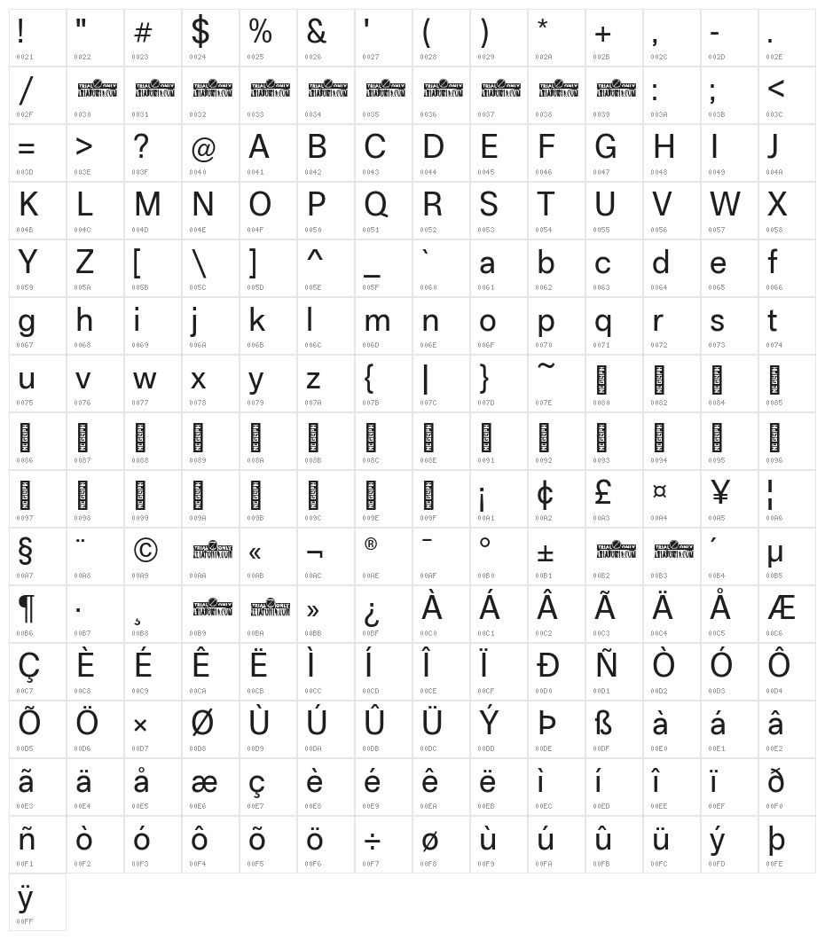 Boring Sans A Trial Regular Character Map