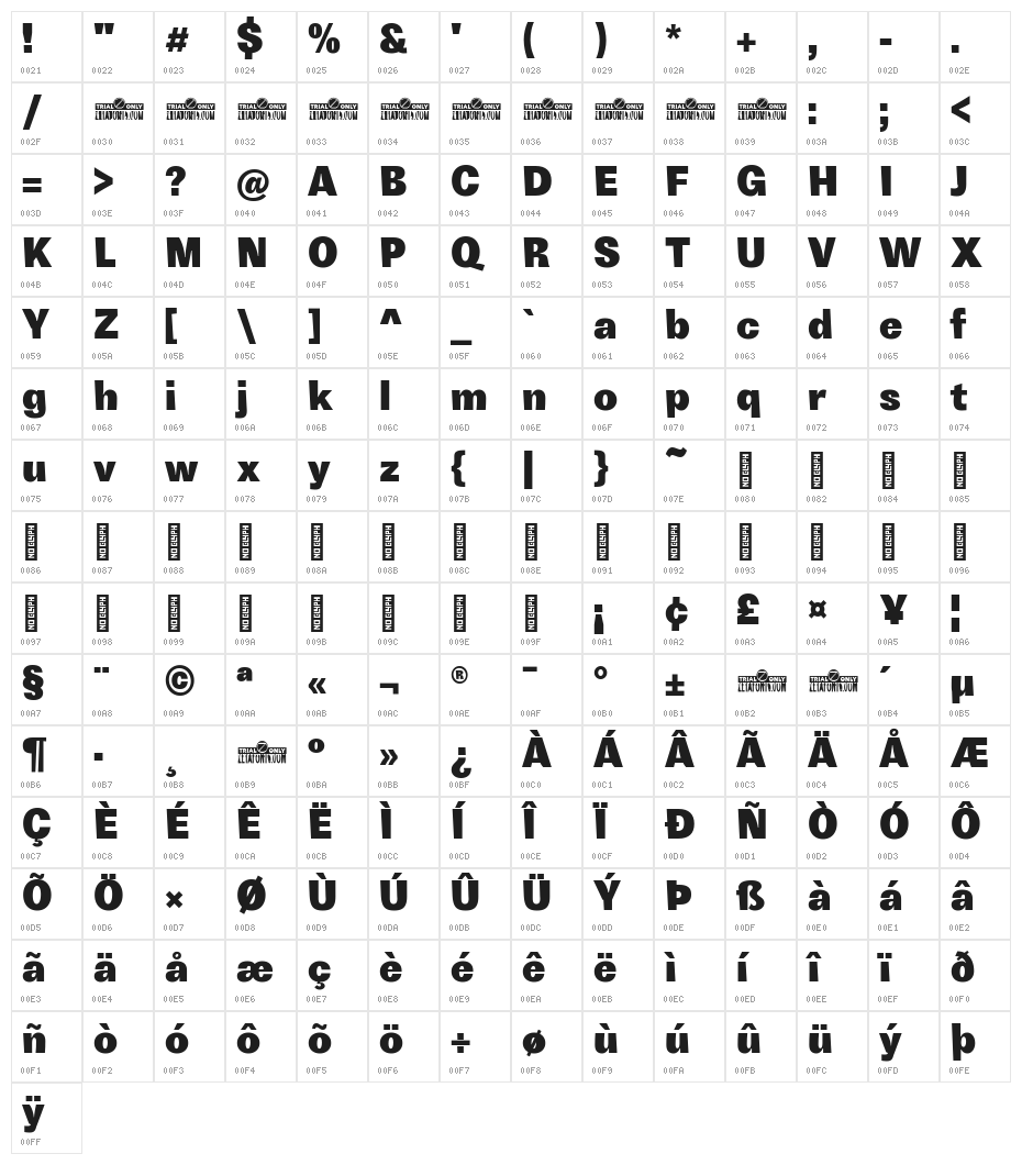 Boring Sans B Trial Heavy Character Map