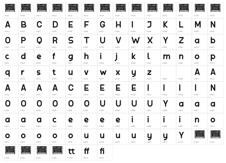 Bosan Personal Use Character Map