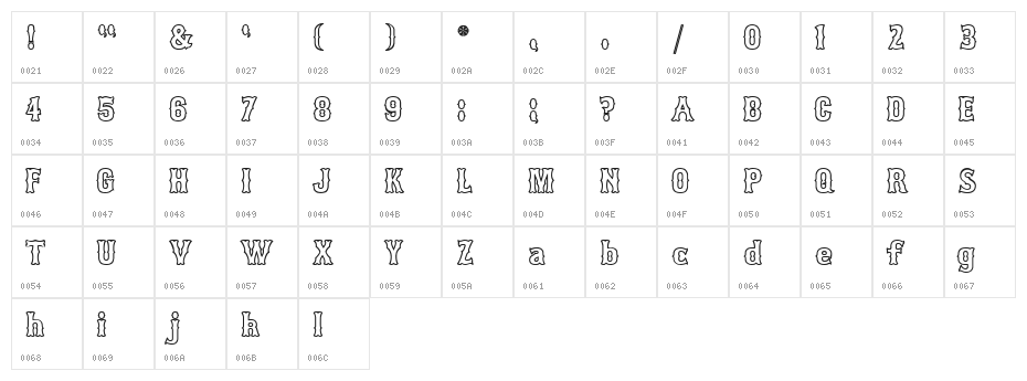 Bosox Outline Heavy Character Map