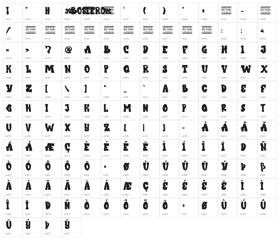 Bostero Personal Use Character Map