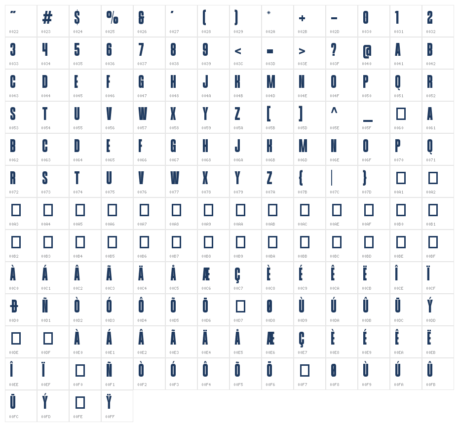 Bostone Regular Character Map