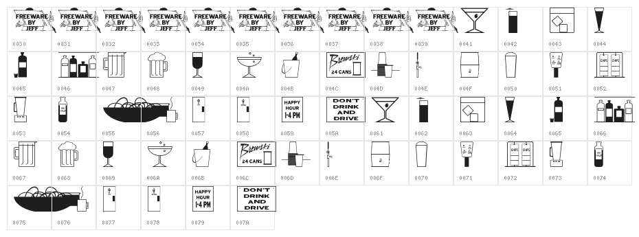 Bottles & Bars JL Character Map