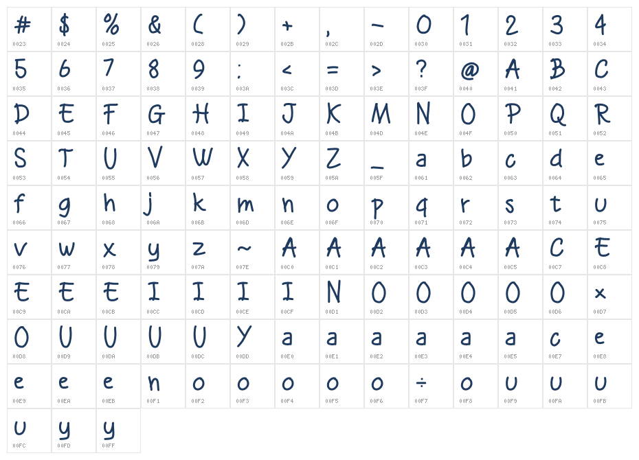 Bouchil Regular Character Map