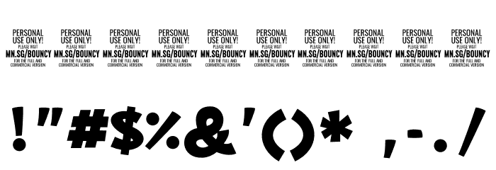 Bouncy Thin PERSONAL USE ONLY Шрифта ДРУГИЕ символов