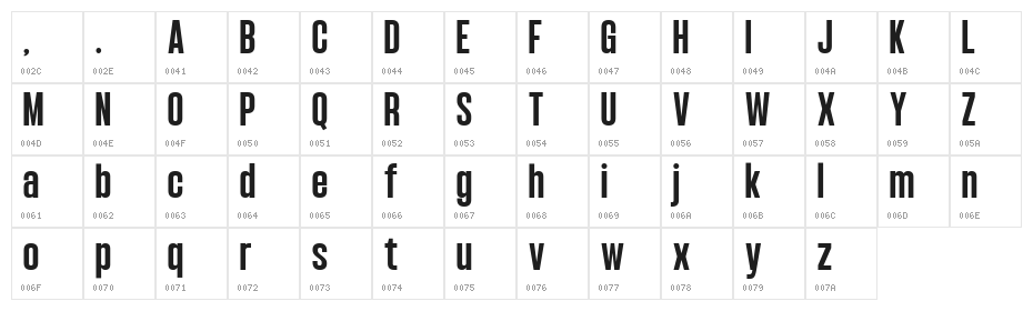 Bounder DEMO Medium Character Map