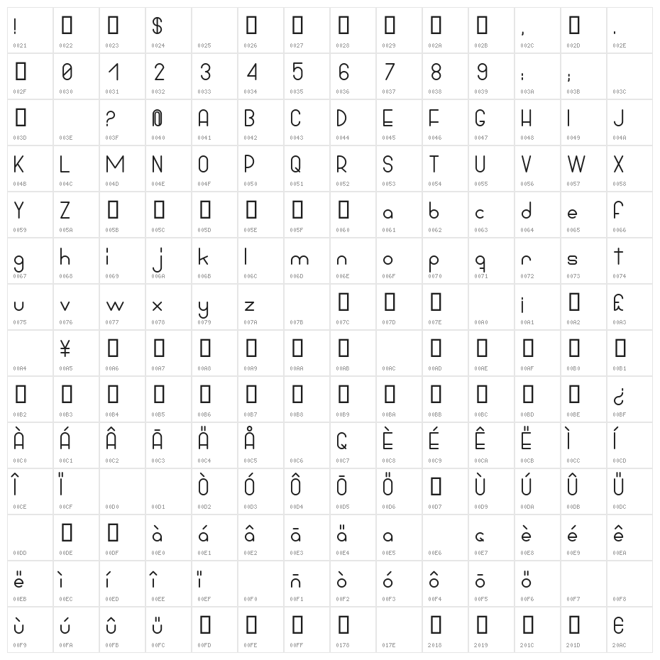 Bowhouse Bold Character Map