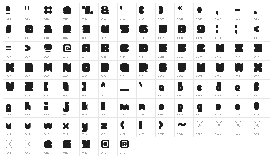 BoxCut Regular Character Map