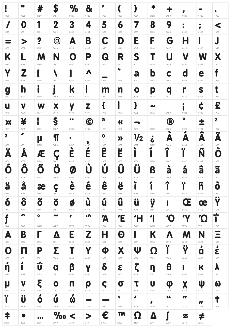 BPreplay-Bold Character Map