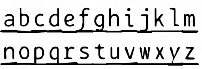 BPtypewriteDamagedUnderscored Caratteri MINUSCOLO