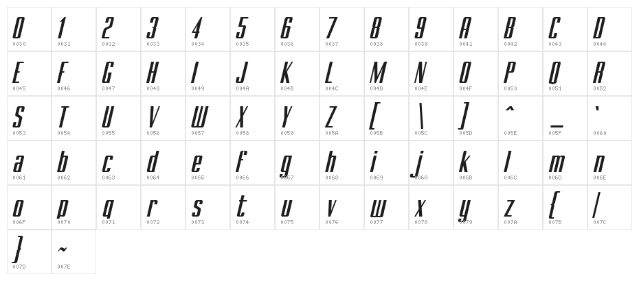 BRANCHE Italic Character Map