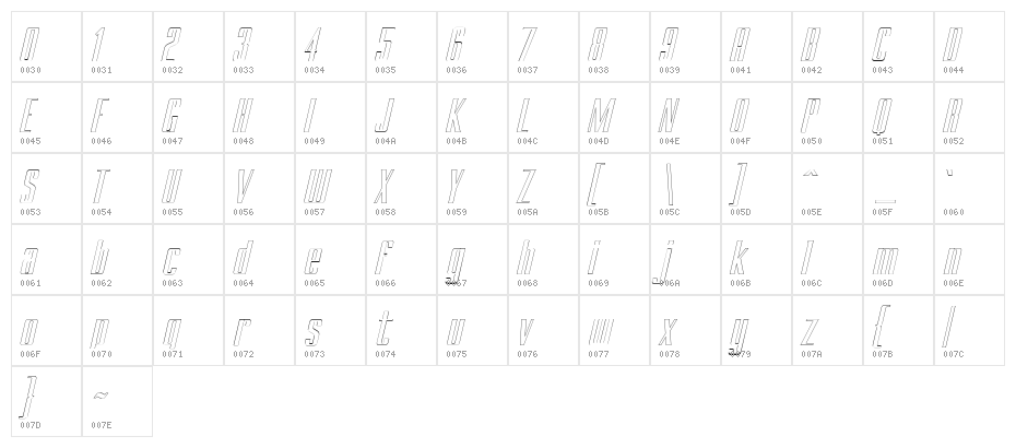 BRANCHE Outline Italic Character Map