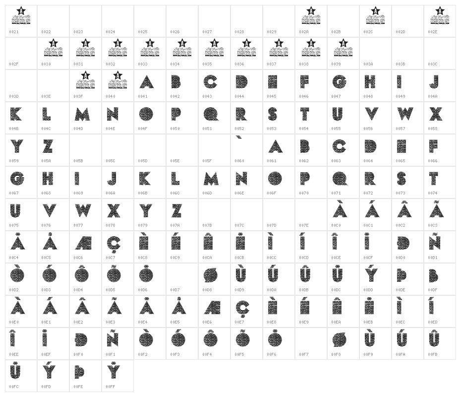 BRICKS PERSONAL USE Bold Character Map