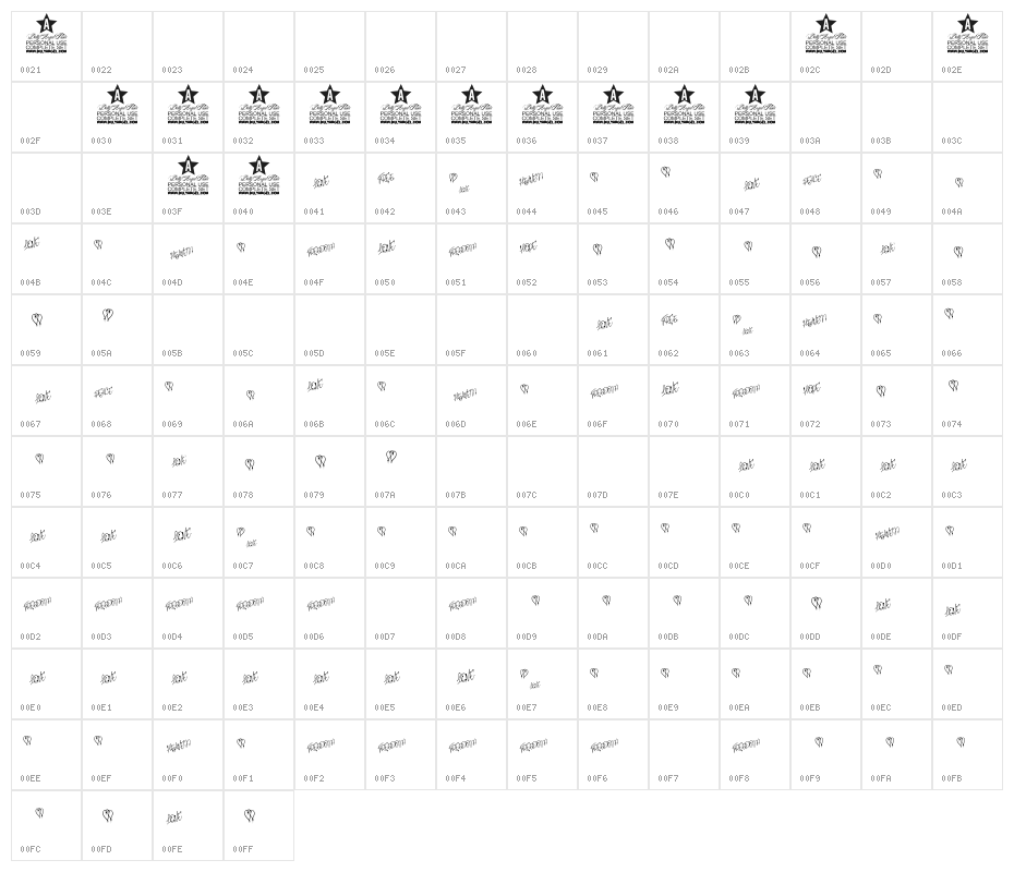 BRICKS SPRAY PERSONAL USE Bold Character Map