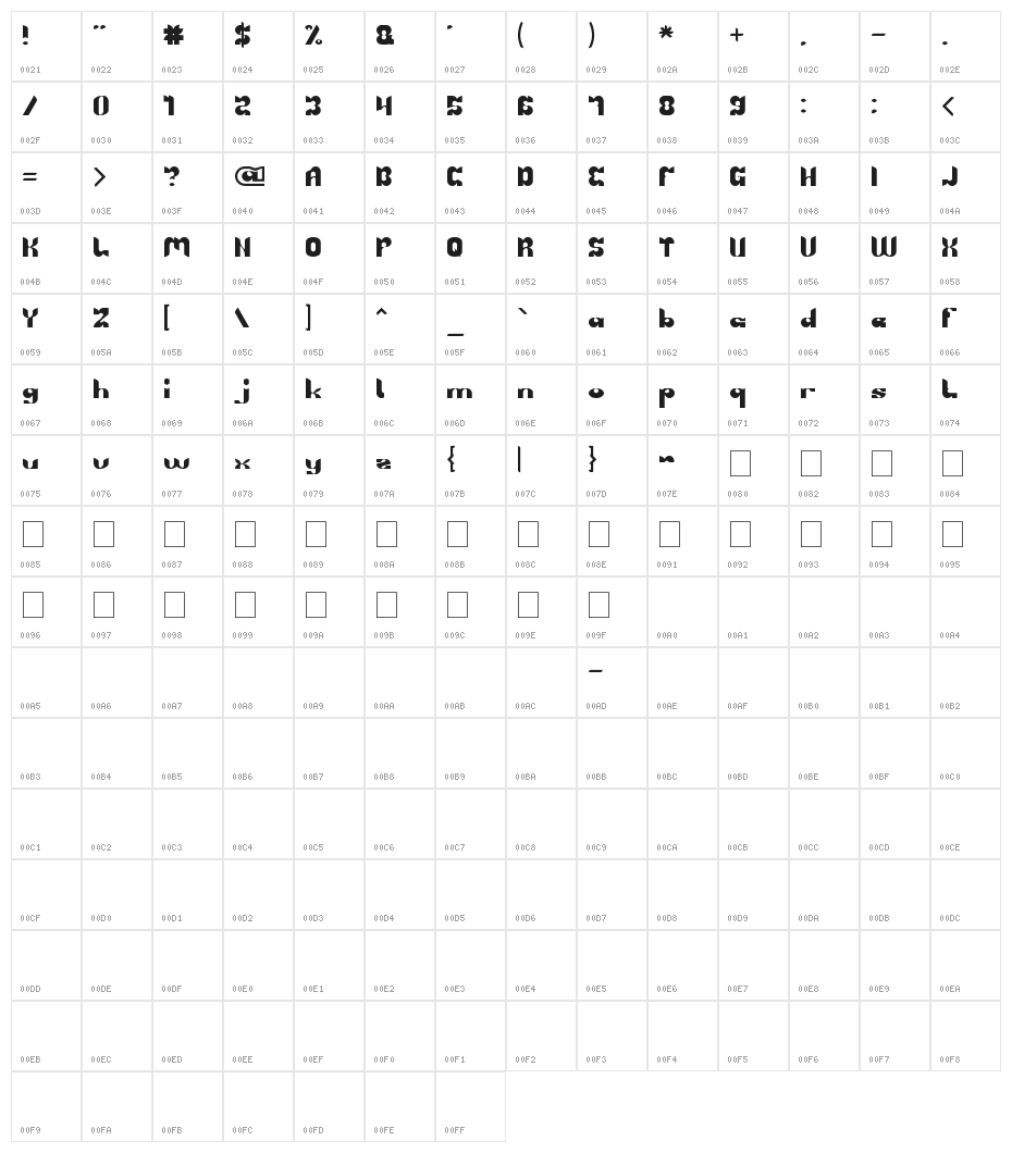 BRIGADE OF LOVE Character Map