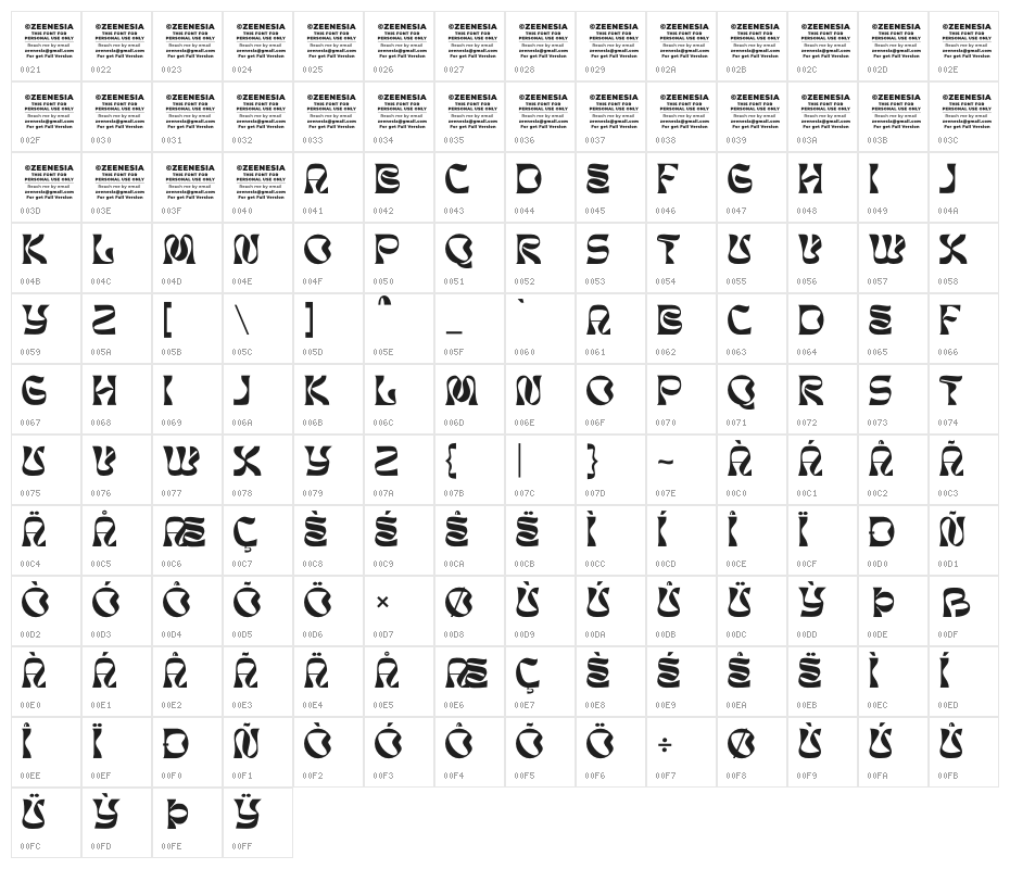 BROMAN PERSONAL USE ONLY Character Map