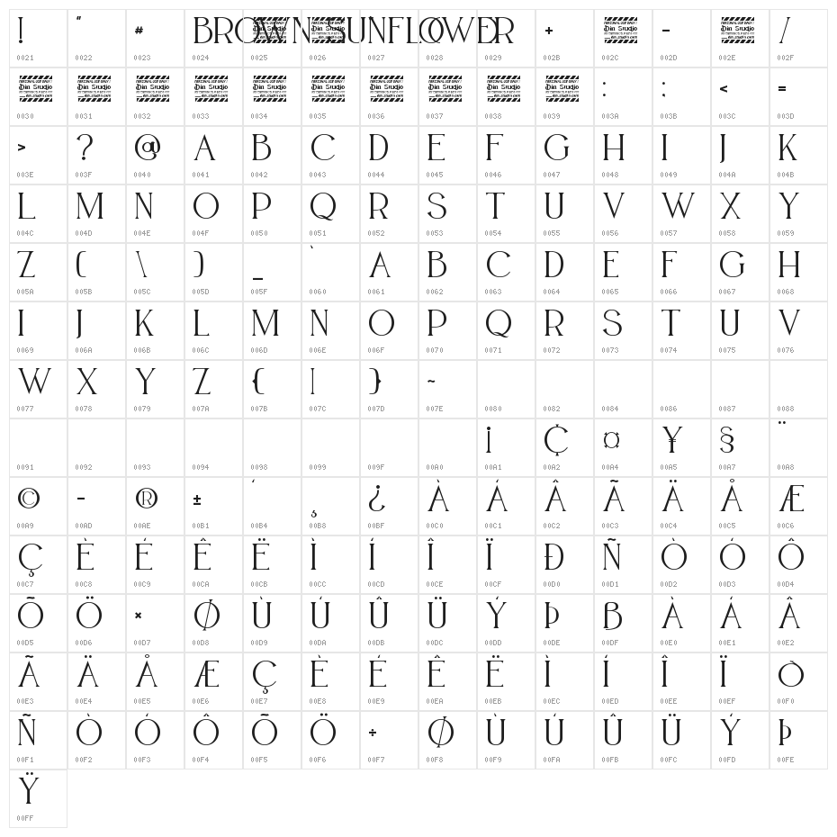 BROWN SUNFLOWER SERIF Character Map