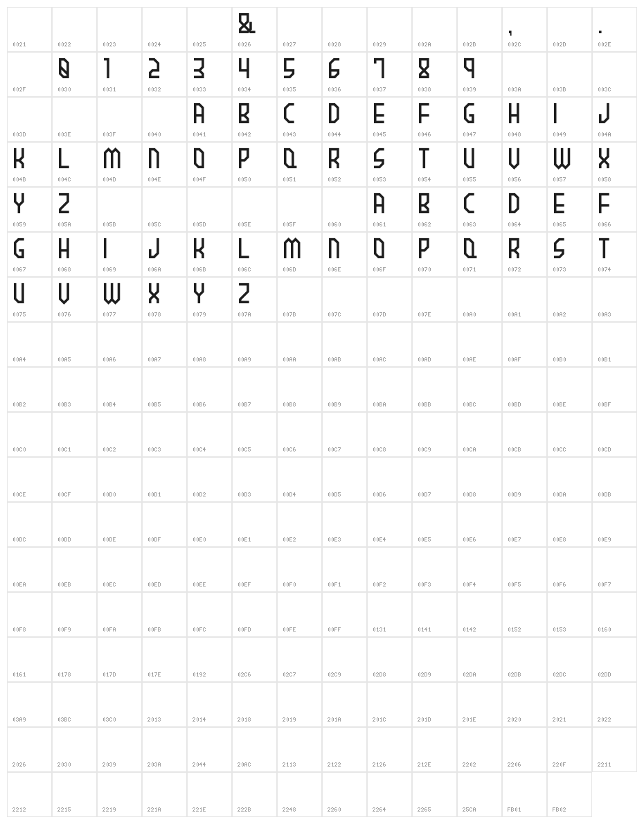 BROWNIEregular Character Map