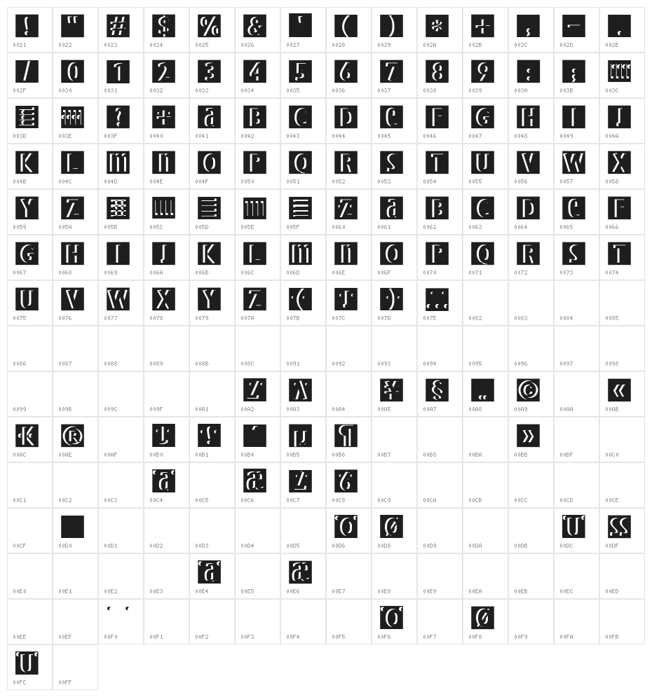 BradburysSquares Character Map