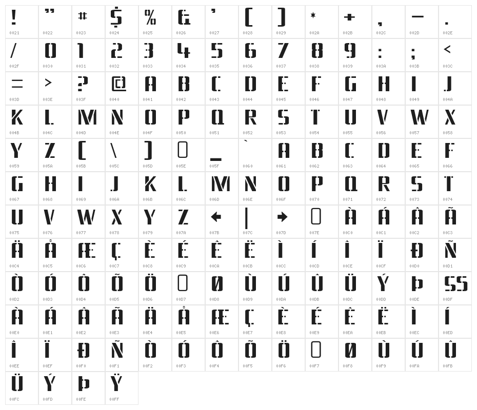 BraesideLumberboy-Regular Character Map