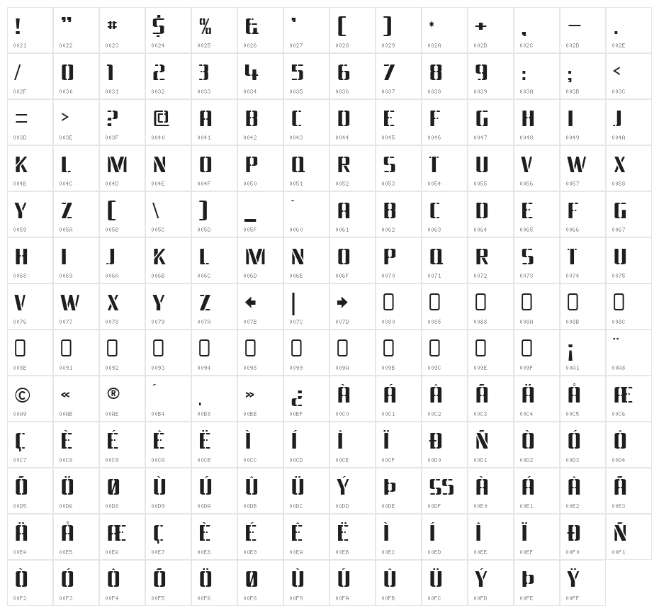 BraesideLumberboy-Regular Character Map
