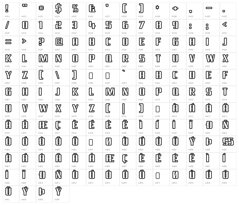 BraesideOutline-Regular Character Map