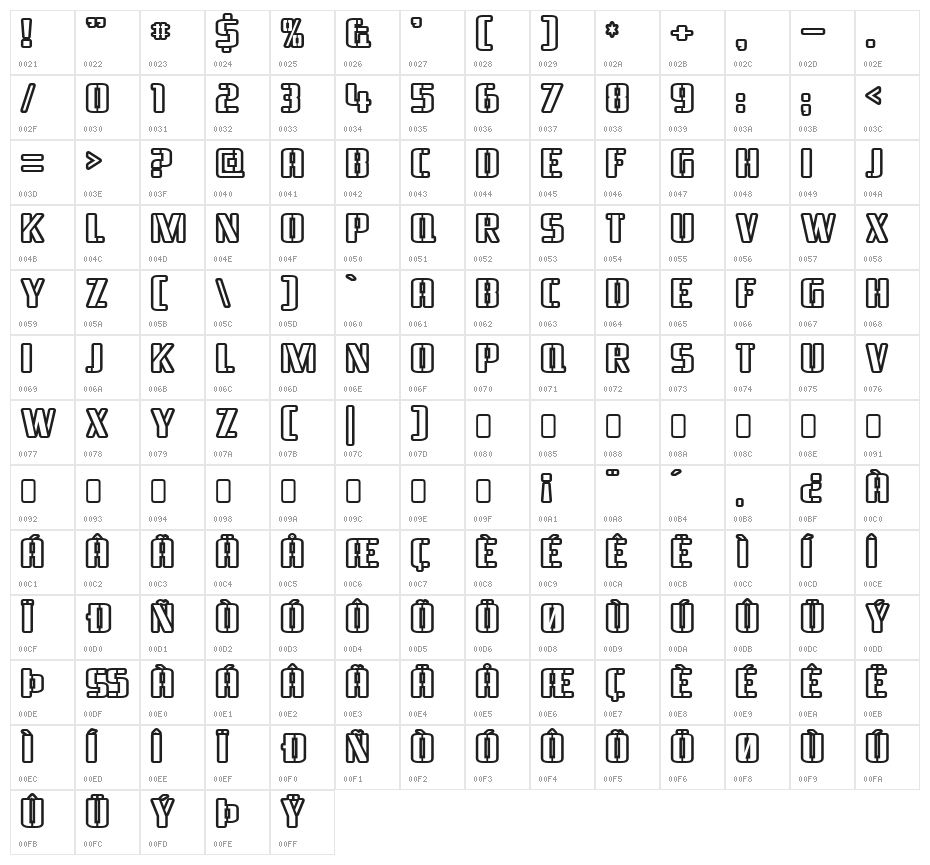 BraesideOutline-Regular Character Map