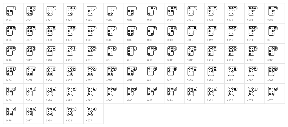 Brailler Light Regular Character Map