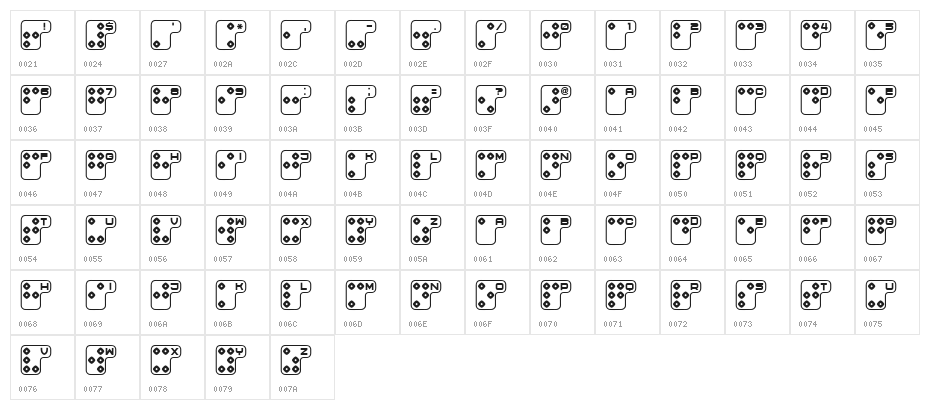 Brailler V1 Light Regular Character Map
