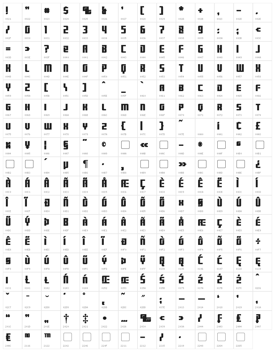 Brainstorm Bold Character Map