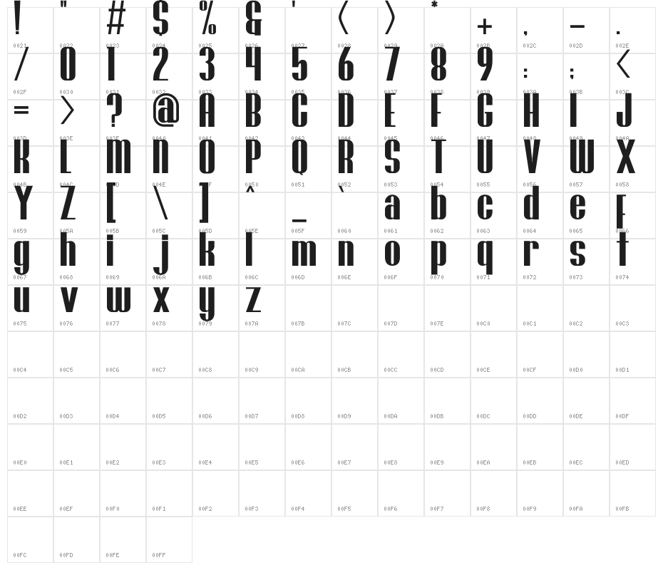 Brasham Regular Demo Character Map