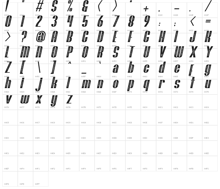 Brasham Stamp Italic Demo Stamp Italic Character Map