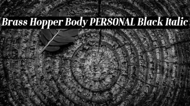 Brass Hopper Body PERSONAL Black Italic Font examples