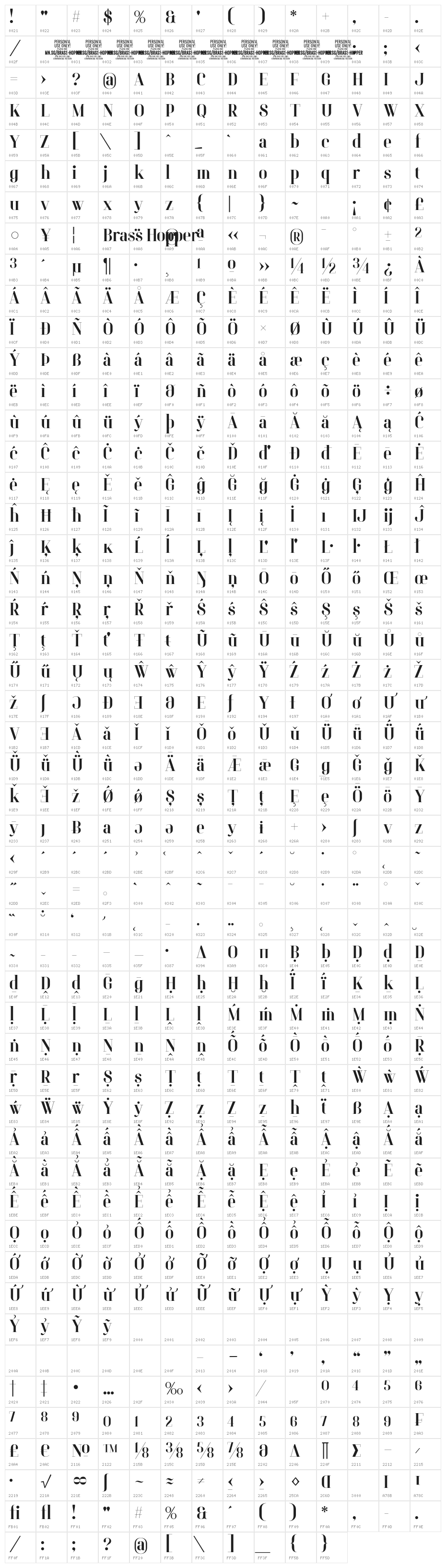 Brass Hopper Head PERSONAL Regular Character Map