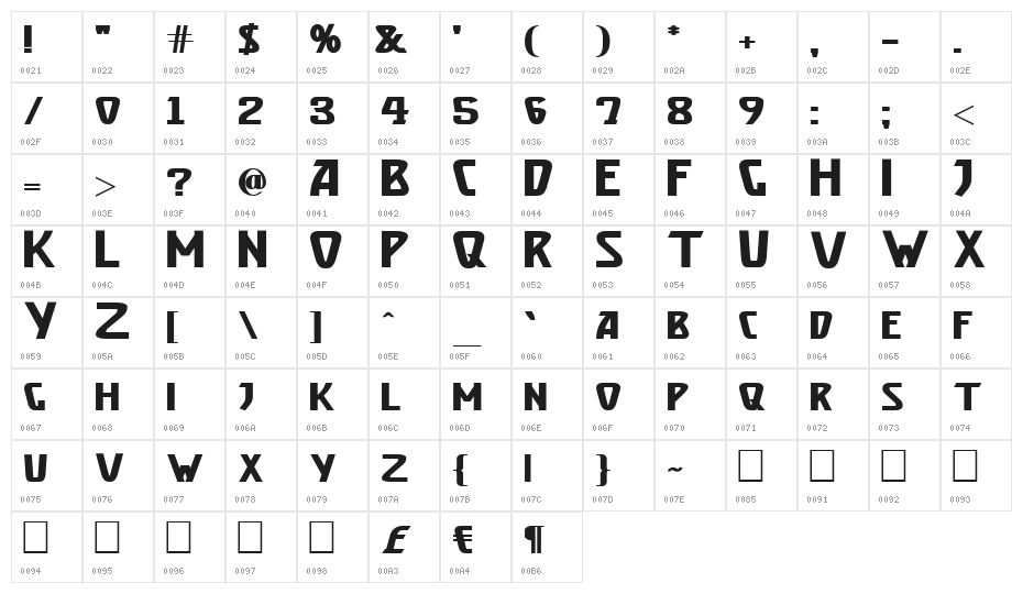 Brassett_Bold Character Map