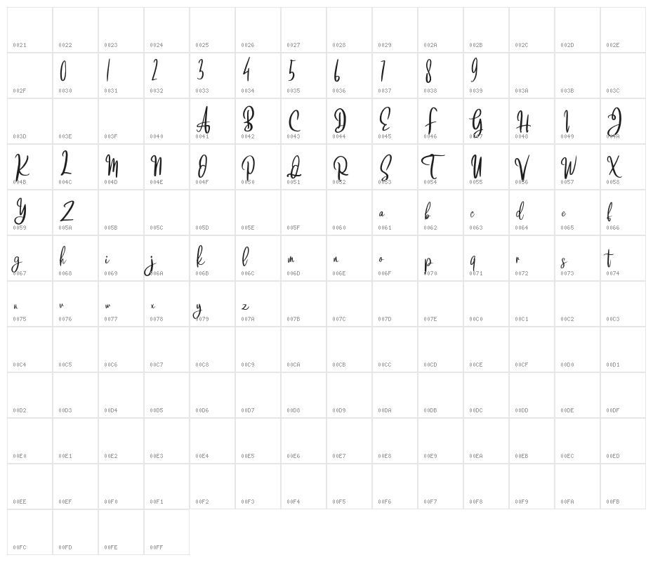 BrattsoonFREE Character Map