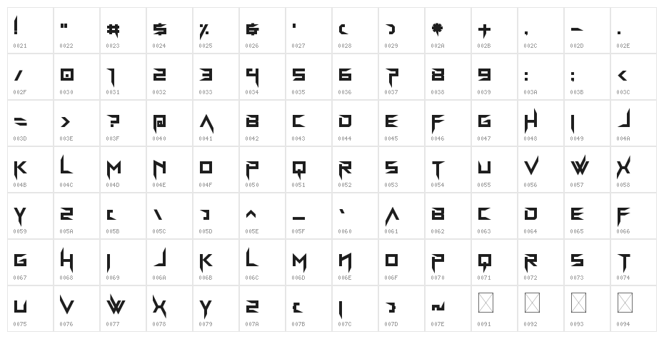 BravAda Arma Regular Character Map