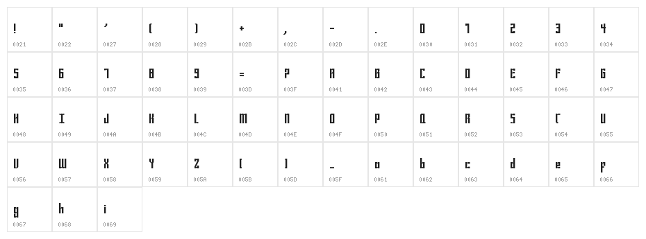 Bravado Block Regular Character Map