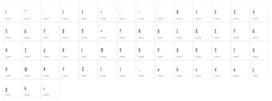 Bravado Block Thin Regular Character Map