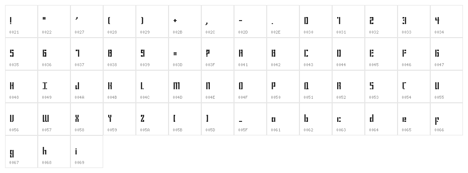 Bravado Spaced Regular Character Map