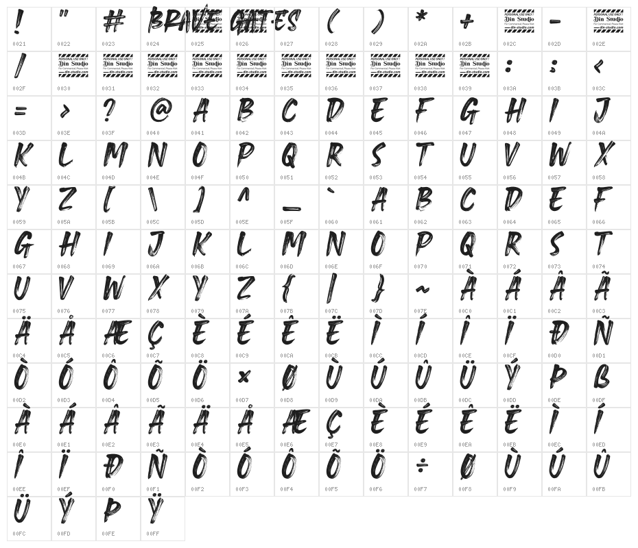 Brave Gates Personal use Character Map