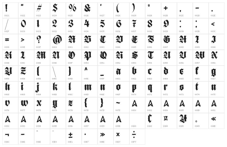 Brave Thorn Regular Character Map