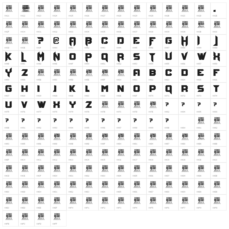Bravo Destroyer Personal USE regular Character Map