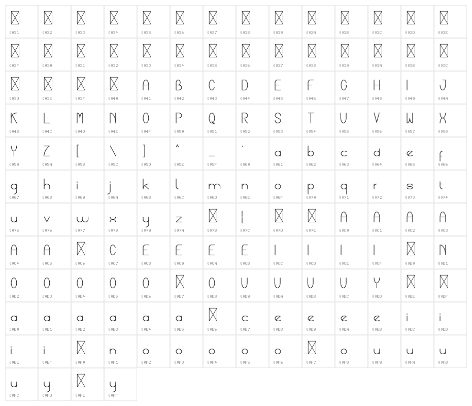 Braxline Narrow Character Map