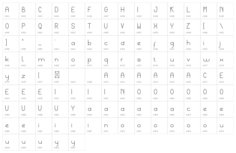 Braxline Narrow Character Map