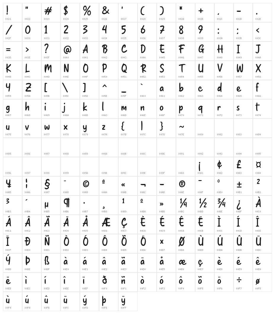 Bray Notes Regular Character Map