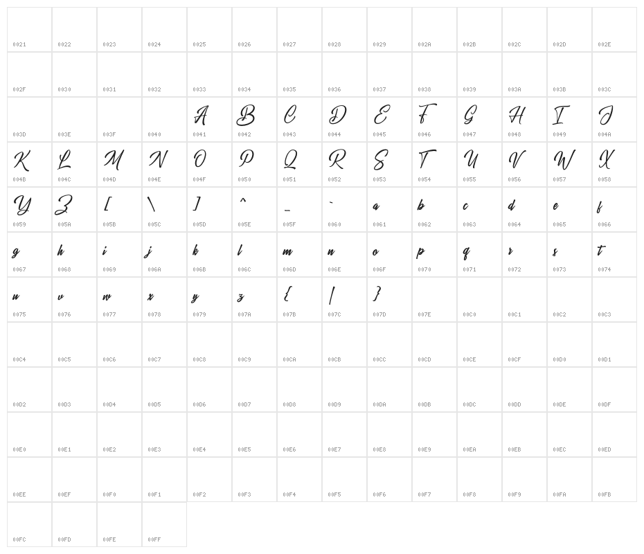 BraylendScriptDEMO Character Map